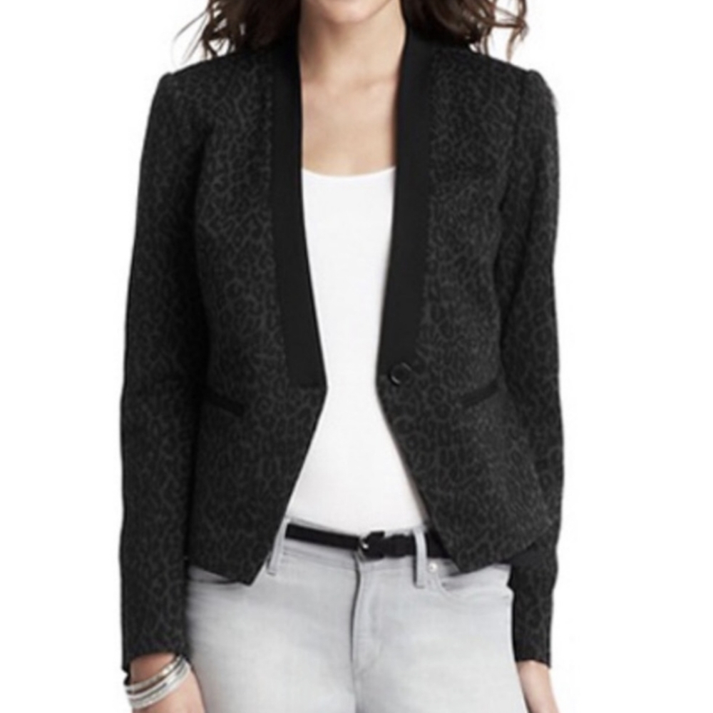 LOFT Ann Taylor Black Leopard Blazer Women’s Size 4 | One Button Career Jacket